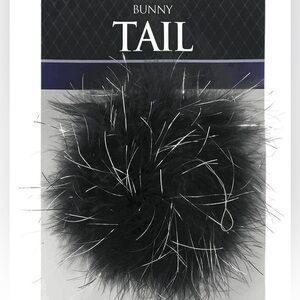 Black Fluffy with Silver Tinsel Bunny Tail Halloween Costume Cosplay Accessory